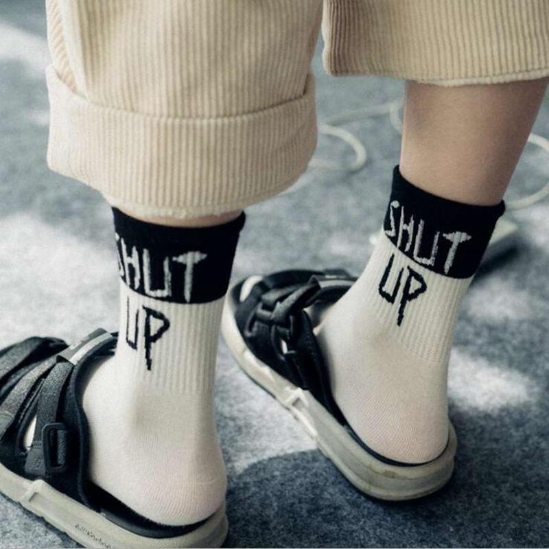 5 Pairs Letter Crew Socks English Skateboard Men Women Cotton Words Socks